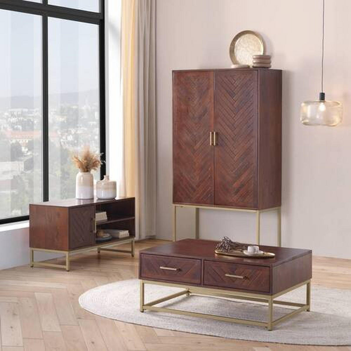 COUCHTISCH in Holz, Metall  - Goldfarben/Walnussfarben, Design, Holz/Metall (90/38/60cm) - MID.YOU