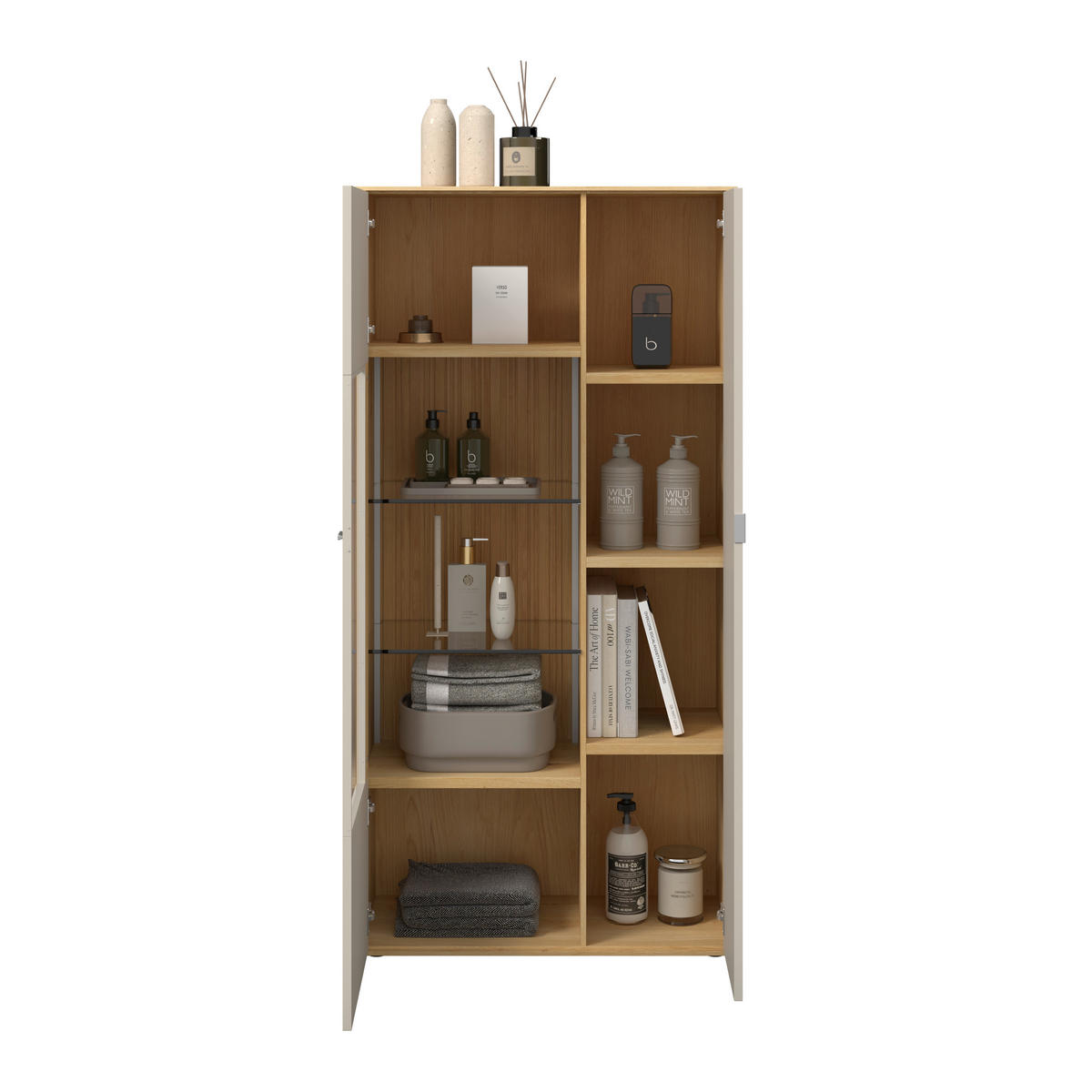 HIGHBOARD  76,9/155,1/37,1 cm  - Kaschmir/Wildeiche, Design, Glas/Holz (76,9/155,1/37,1cm) - Dieter Knoll