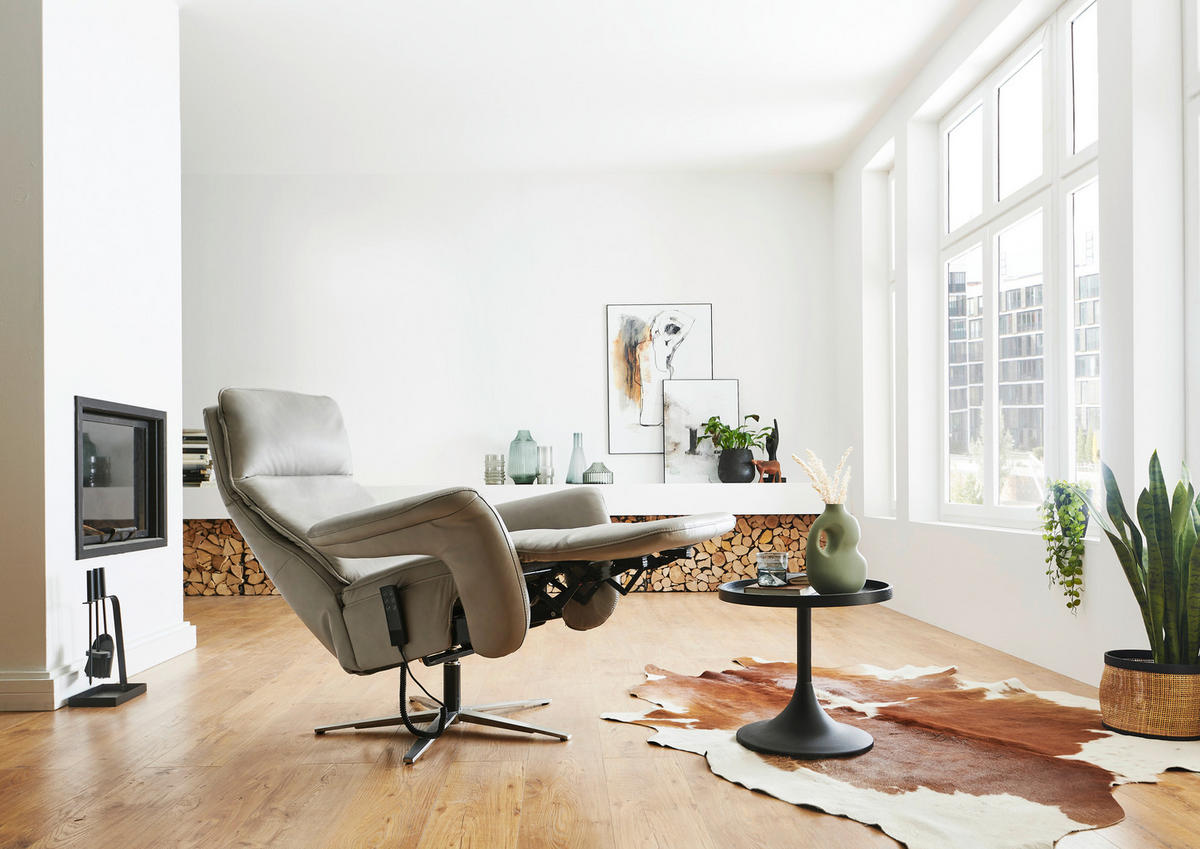 RELAXSESSEL in Leder Grau  - Edelstahlfarben/Grau, Design, Leder/Metall (83/116/87cm) - Valdera
