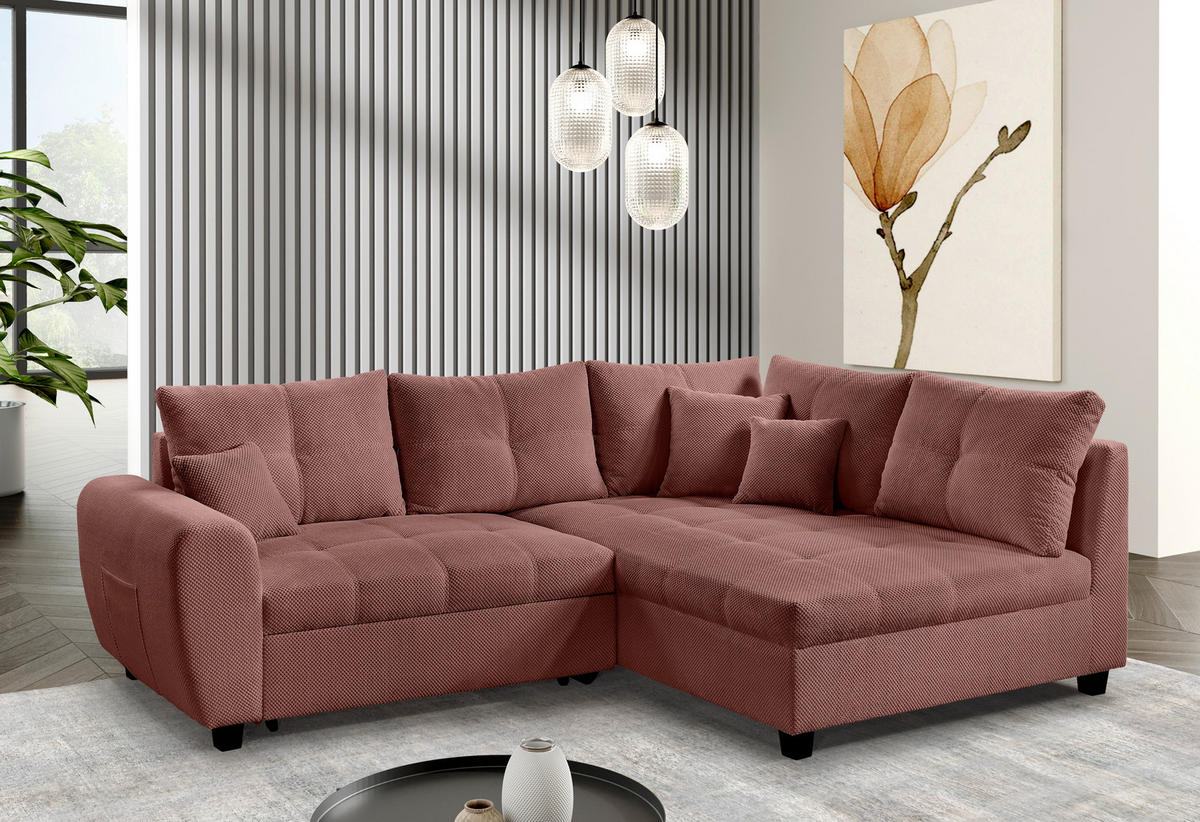 ECKSOFA Altrosa Plüsch  - Schwarz/Altrosa, KONVENTIONELL, Kunststoff/Textil (249/175cm) - Carryhome