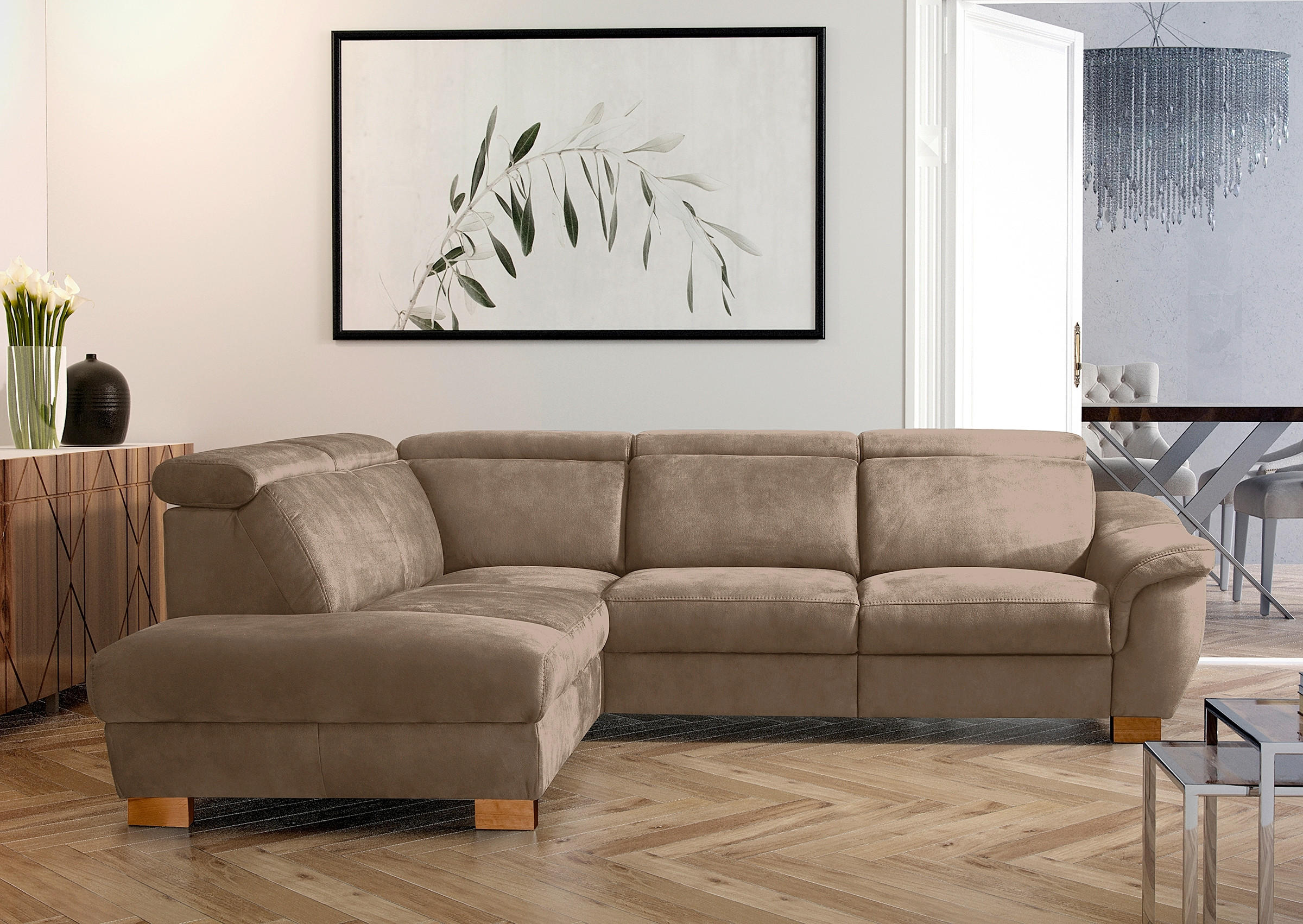 ECKSOFA Mikrofaser Braun  - Naturfarben/Braun, Design, Holz/Textil (238/276cm) - Livetastic
