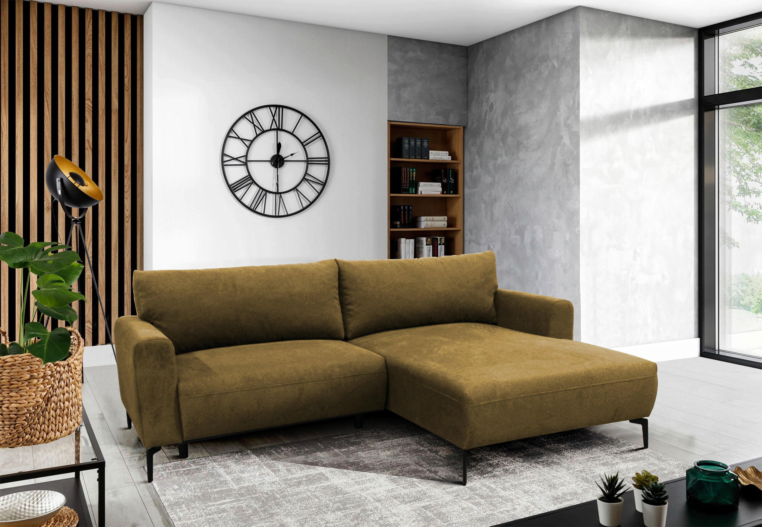 ECKSOFA Gelb Flachgewebe  - Gelb/Schwarz, Design, Textil/Metall (240/163cm) - MID.YOU