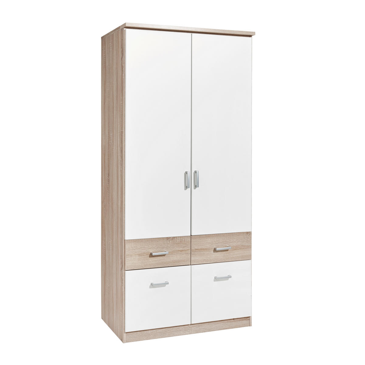 RUHÁSSZEKRÉNY fehér, Sonoma tölgy  - Sonoma tölgy/alumíniumszínű, Design, műanyag/faalapú anyag (91/199/56cm) - Boxxx