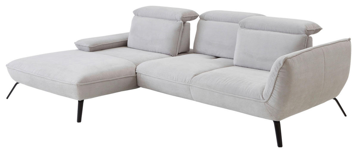 ECKSOFA Hellgrau Cord  - Hellgrau/Schwarz, Design, Textil/Metall (196/301cm) - Moderano