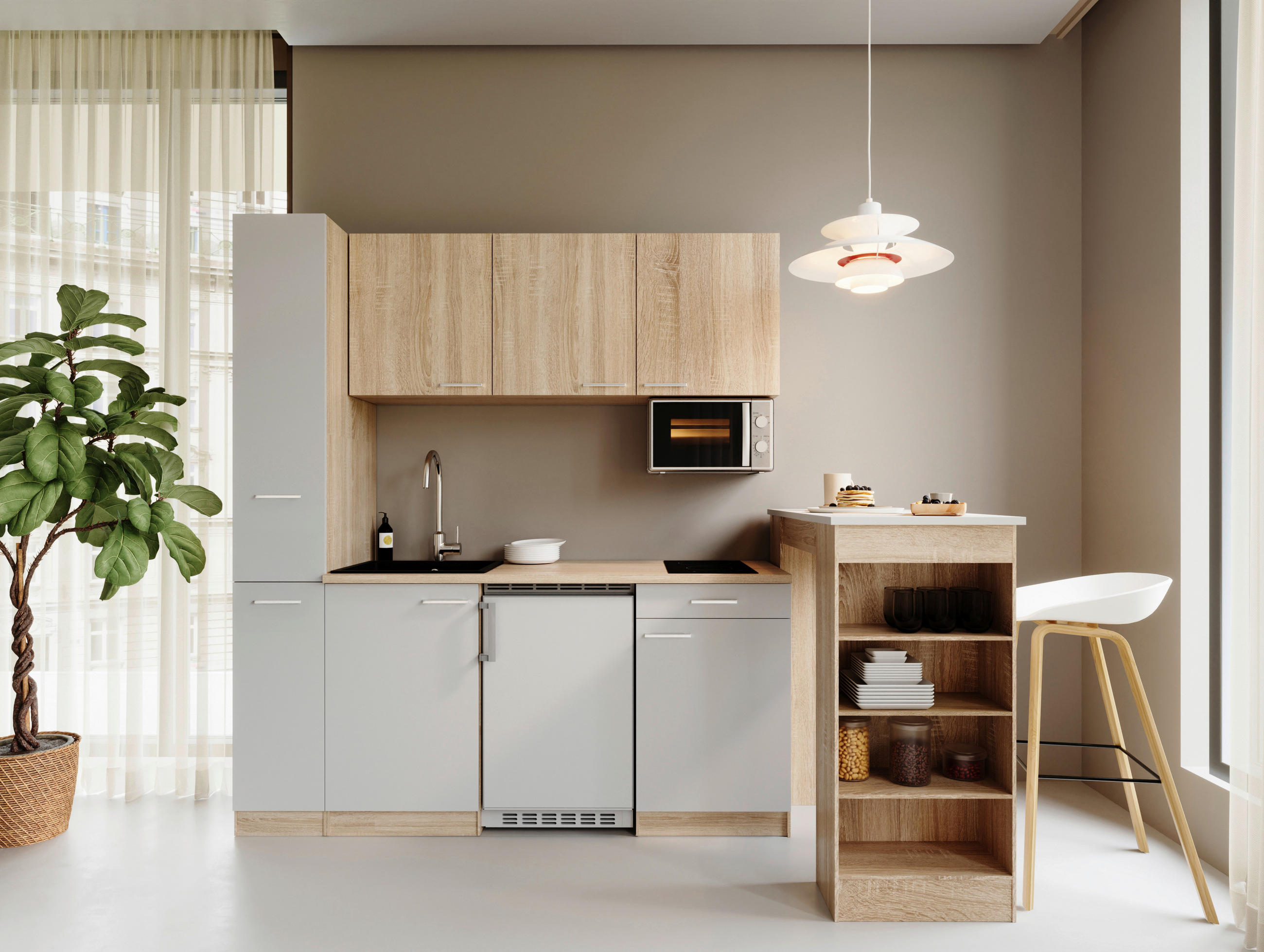 KUHINJSKI BLOK - barve hrasta/bela, Design, umetna masa/leseni material (180cm) - Respekta