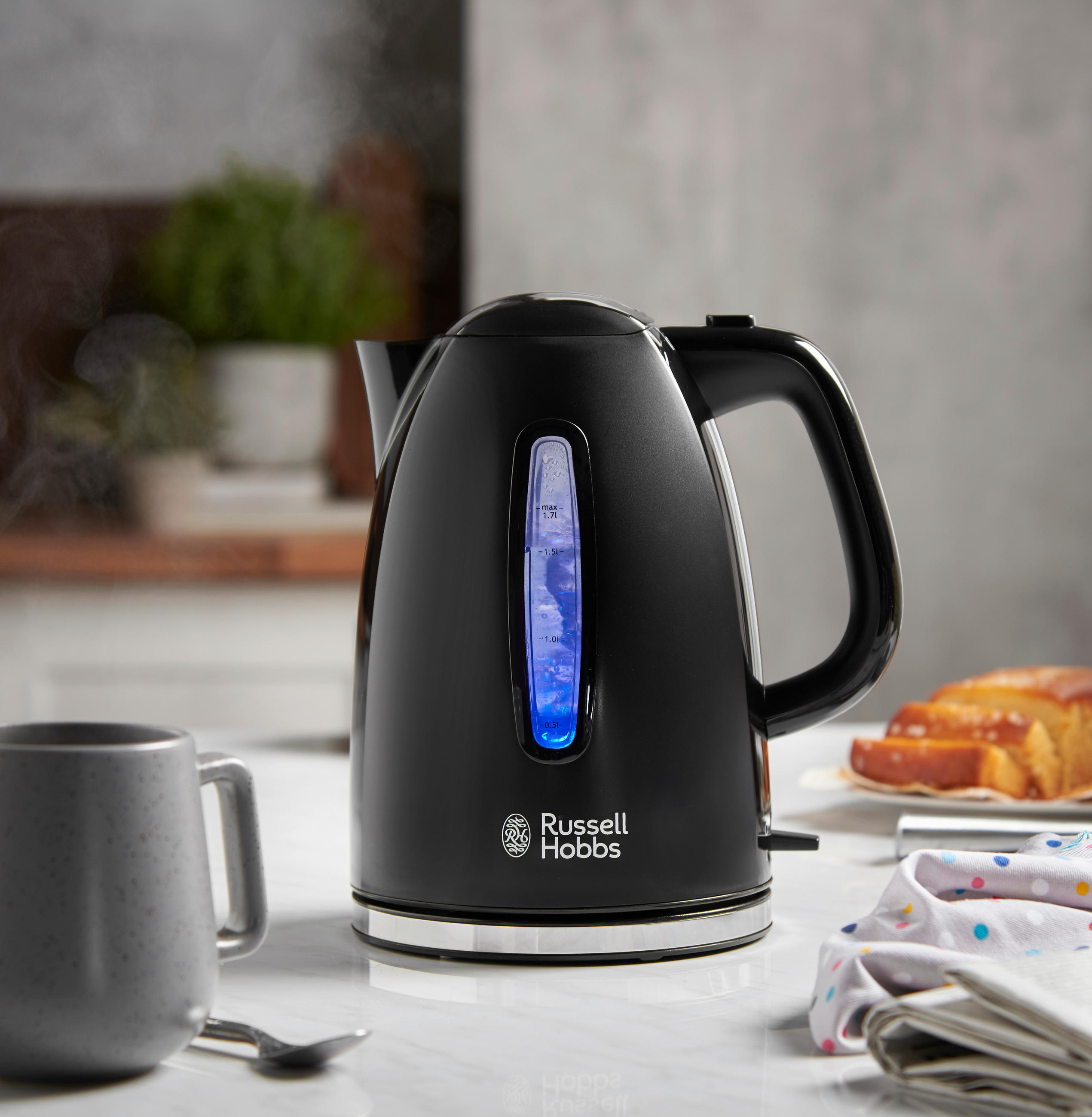 WASSERKOCHER Textures Plus 22591-70 1.7 l  - Schwarz, Basics, Kunststoff (16,0/23,8/20,8cm) - Russel Hobbs