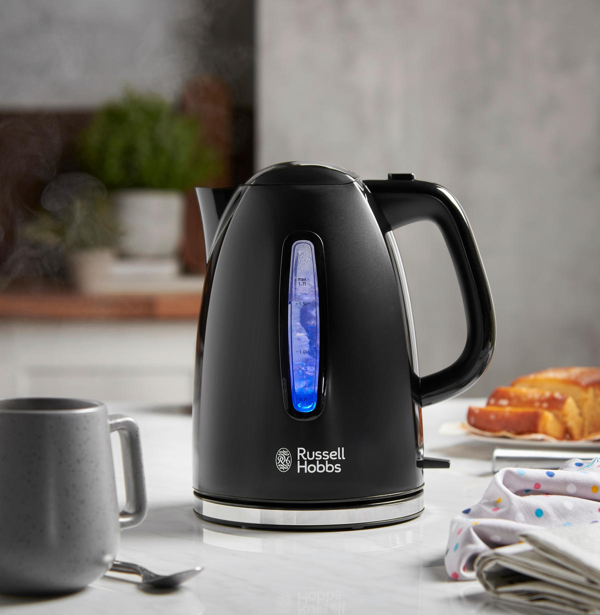 WASSERKOCHER Textures Plus 22591-70 1.7 l  - Schwarz, Basics, Kunststoff (16,0/23,8/20,8cm) - Russel Hobbs