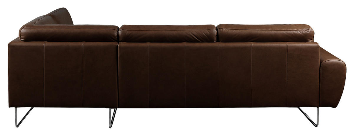 ECKSOFA in Echtleder Dunkelbraun  273/250 cm  - Chromfarben/Dunkelbraun, Design, Leder/Metall (273/250cm) - Livetastic