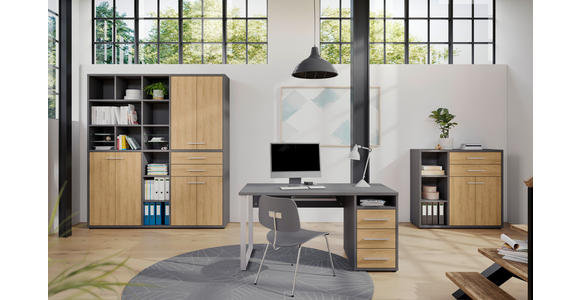 SCHREIBTISCH 150/70/75 cm  in Grau, Hickory  - Silberfarben/Hellgrau, MODERN, Holz/Holzwerkstoff (150/70/75cm) - Novel