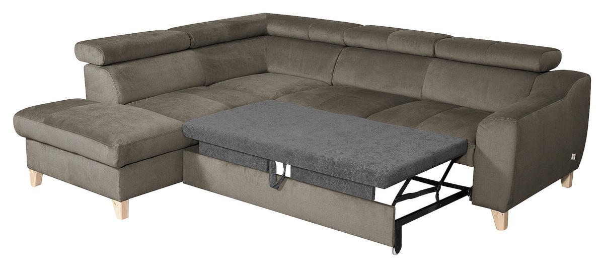 ECKSOFA in Webstoff Graubraun  - Graubraun/Buchefarben, Design, Holz/Textil (208/245cm) - Livetastic
