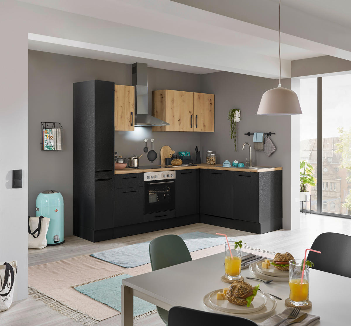 ECKKÜCHE 250/175 cm  in Schwarz, Eiche Artisan  - Schwarz/Eiche Artisan, Basics, Holzwerkstoff/Metall (250/175cm) - MID.YOU