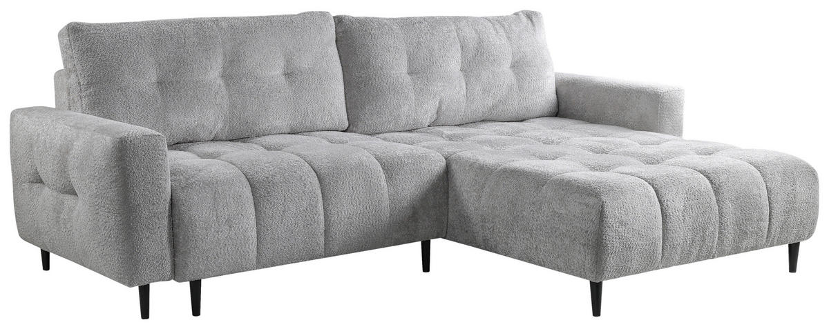 ECKSOFA in Chenille Hellgrau  - Hellgrau/Schwarz, Konventionell, Holz/Textil (266/180cm) - MID.YOU
