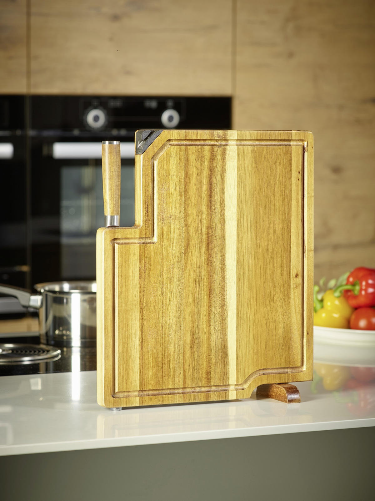 MESSERBLOCK 2-teilig  - Braun, Trend, Holz/Metall (35,8/41,5/3,5cm) - Echtwerk