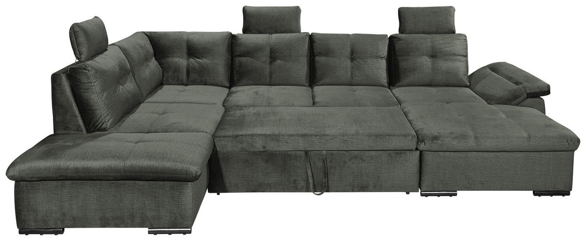 WOHNLANDSCHAFT Dunkelgrün Mikrovelours  - Dunkelgrün/Schwarz, KONVENTIONELL, Kunststoff/Textil (217/334/127cm) - Carryhome