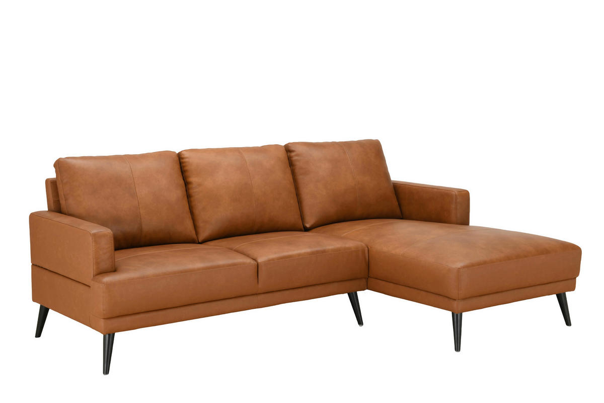 ECKSOFA ELANO Cognac Echtleder Lederlook  - Cognac/Schwarz, Design, Leder/Textil (231/153cm) - Livetastic