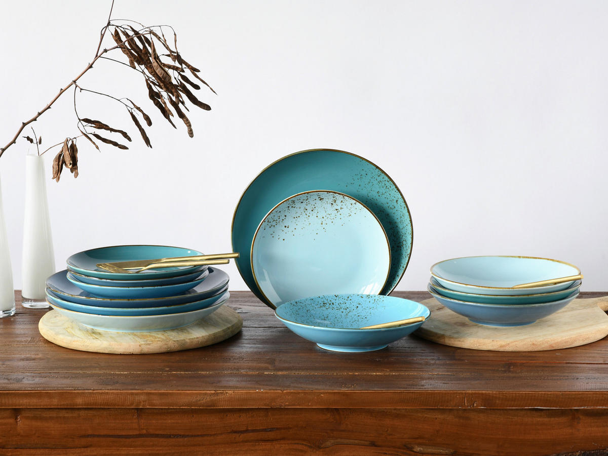 SADA MĚLKÝCH TALÍŘŮ, keramika, 27 cm - pastelově modrá, Trend, keramika (27cm) - Creatable