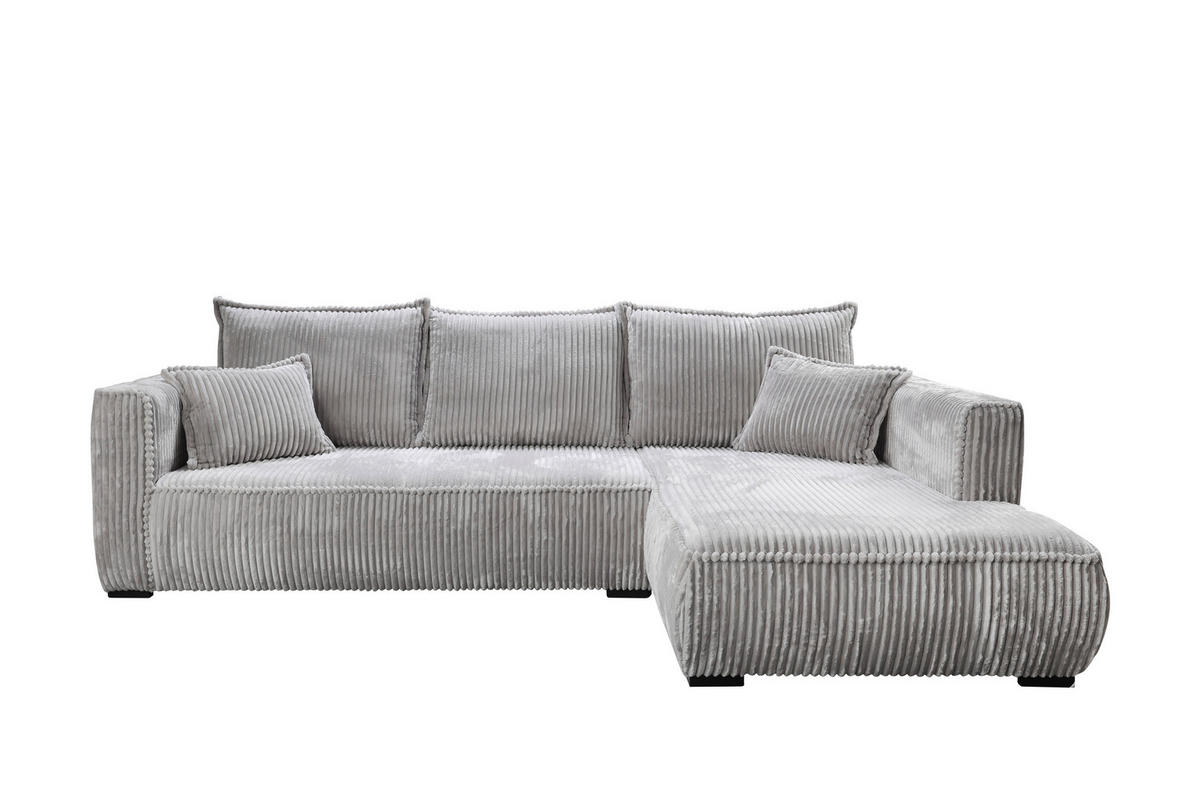 ECKSOFA in Cord Hellgrau  - Hellgrau/Schwarz, Modern, Holz/Textil (322/208cm) - MID.YOU
