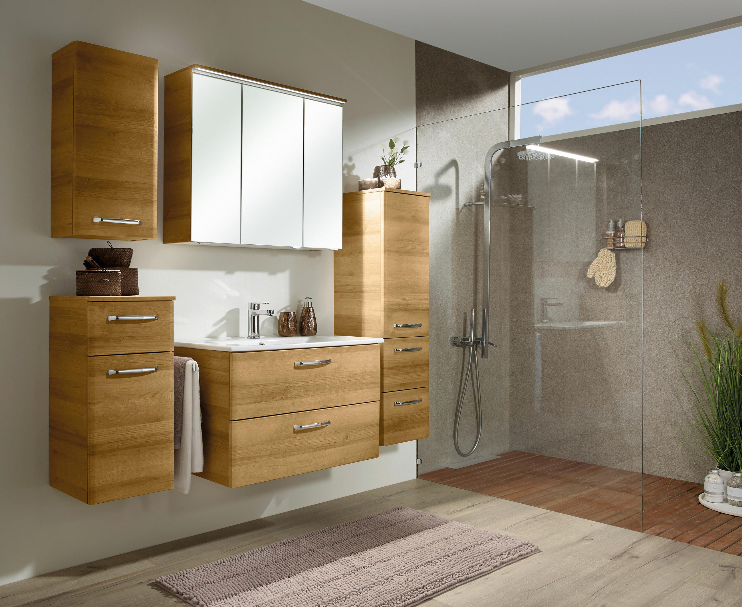 MIDISCHRANK 30/123/33 cm  - Chromfarben/Eichefarben, KONVENTIONELL, Glas/Holzwerkstoff (30/123/33cm) - Pelipal