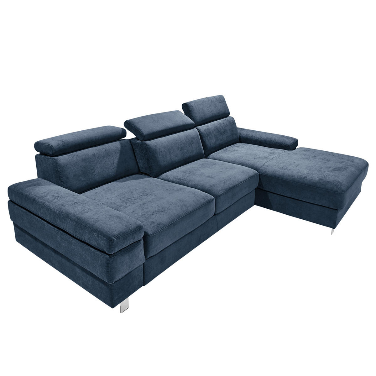 ECKSOFA in Webstoff Dunkelblau  - Silberfarben/Dunkelblau, Konventionell, Textil/Metall (182/82/260cm) - Trendmanufaktur