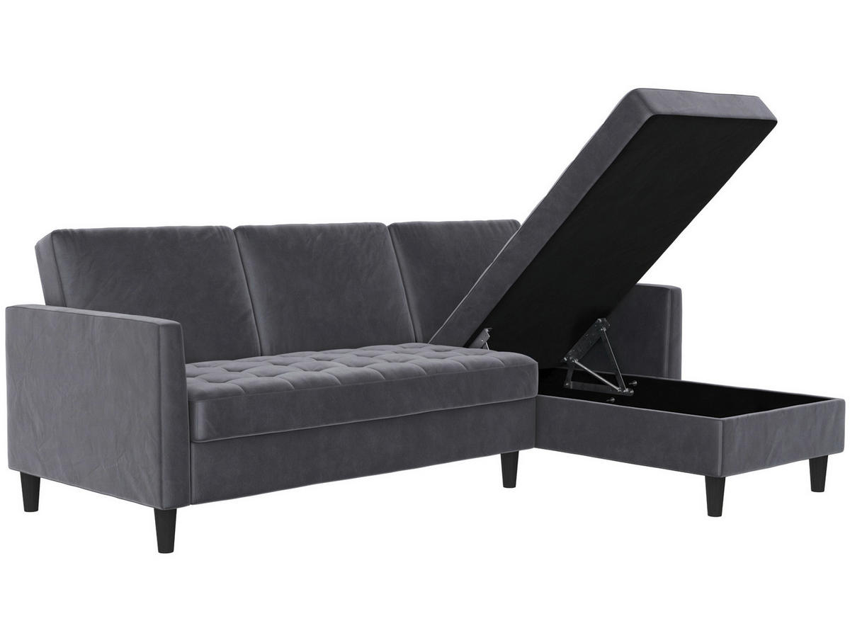 ECKSOFA PALERMO in Velours Anthrazit  - Anthrazit/Schwarz, Basics, Kunststoff/Textil (213/154cm) - Livetastic