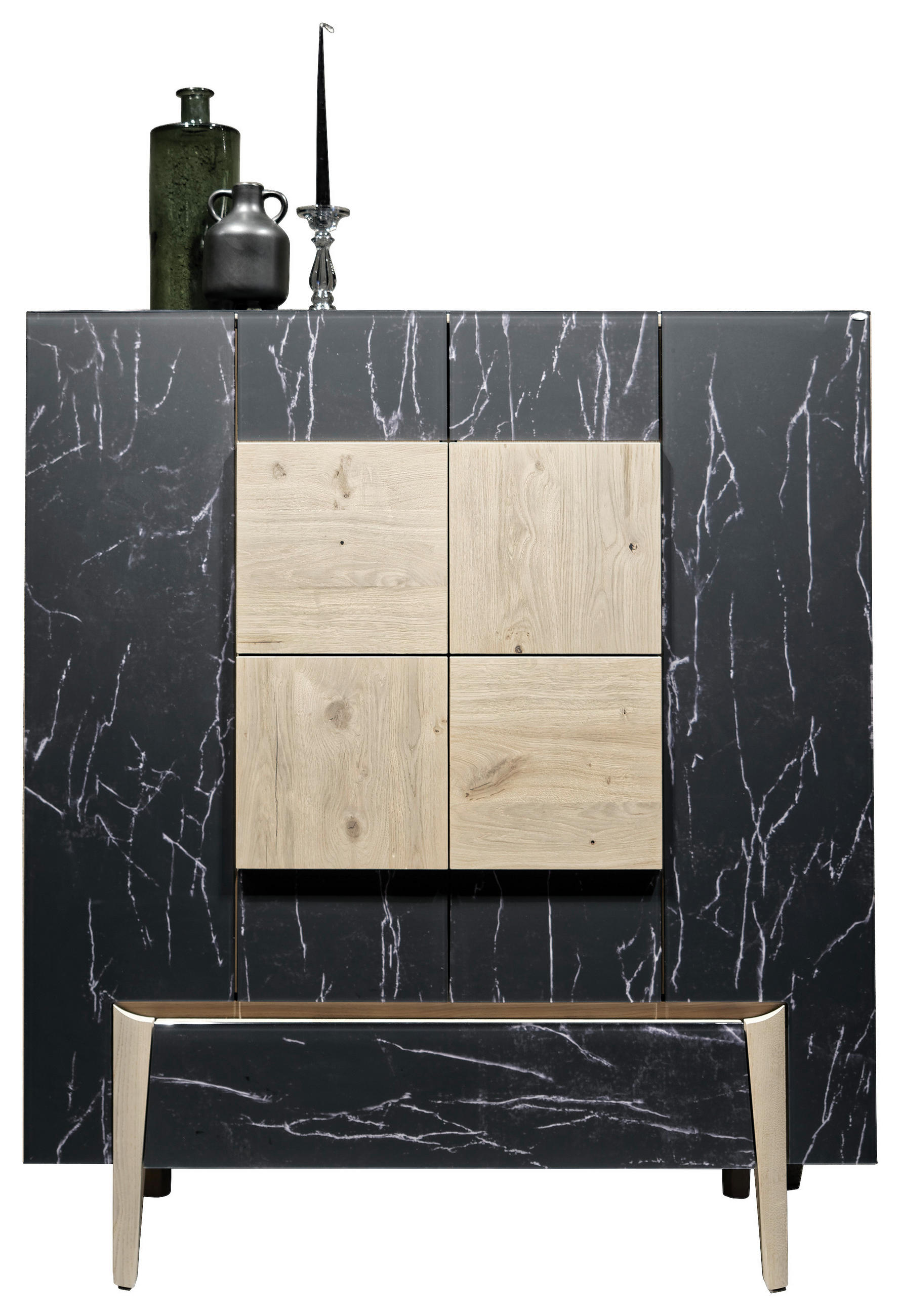 HIGHBOARD  in 128/146/42,6 cm  - Eichefarben/Schwarz, Natur, Glas/Holz (128/146/42,6cm) - Voglauer