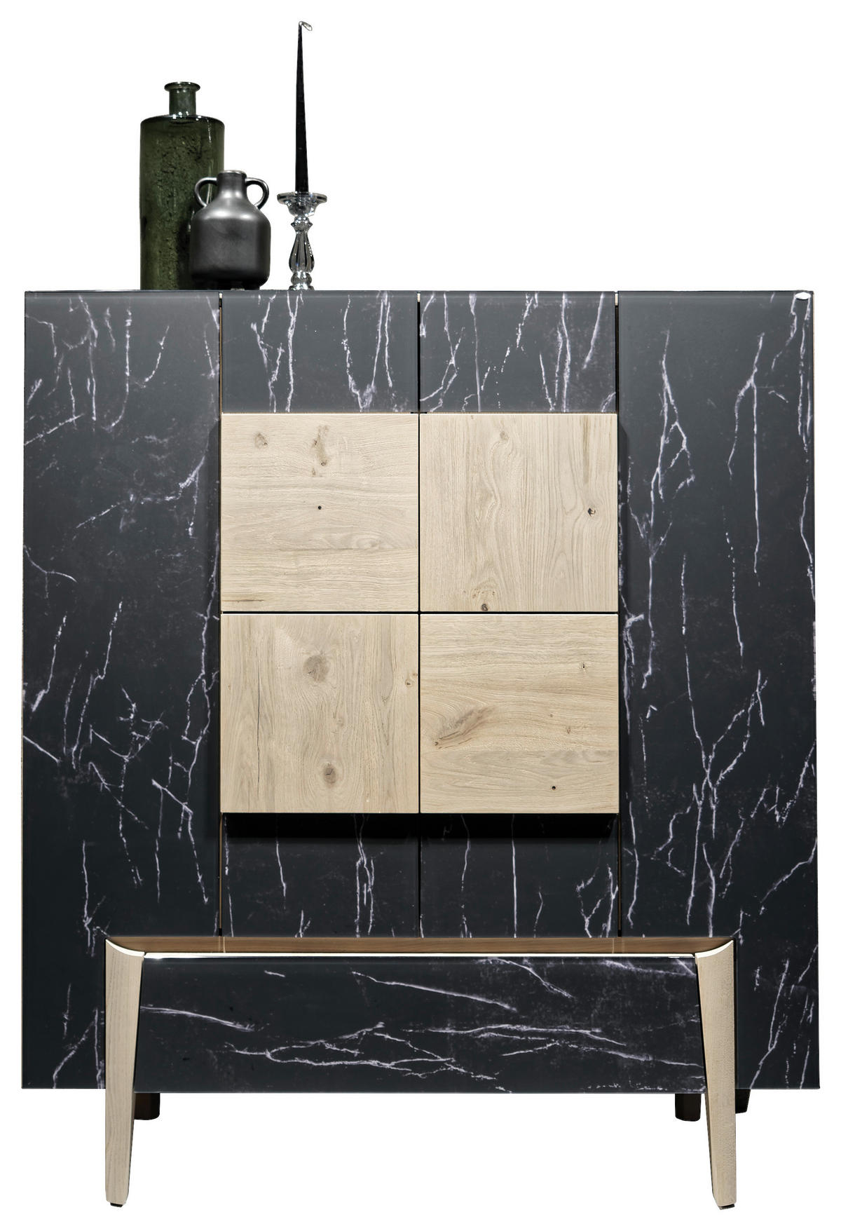 HIGHBOARD Schwarz, Eichefarben  128/146/42,6 cm  - Eichefarben/Schwarz, Natur, Glas/Holz (128/146/42,6cm) - Voglauer