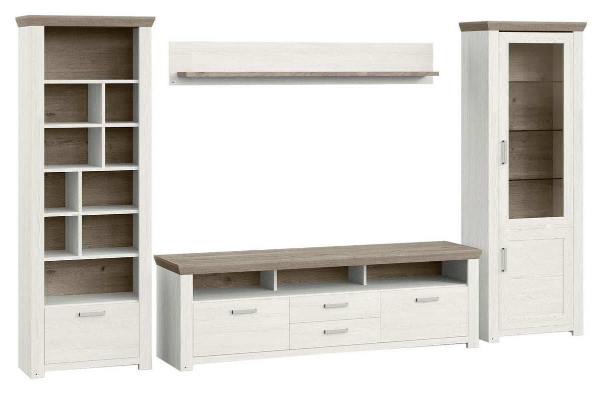 WOHNWAND  in Weiß, Eichefarben  370/206,6/51,2 cm  - Eichefarben/Weiß, Design, Glas/Holzwerkstoff (370/206,6/51,2cm) - SetOne by Musterring