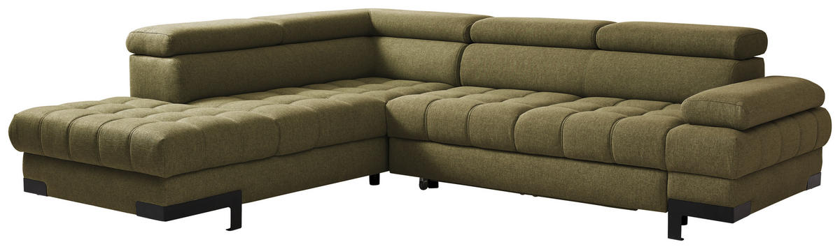 ECKSOFA in Webstoff Olivgrün  - Schwarz/Olivgrün, Design, Textil/Metall (223/263cm) - Welnova
