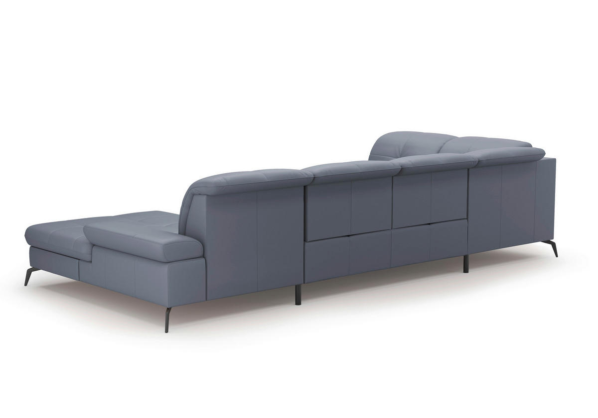 WOHNLANDSCHAFT in Echtleder Graublau  - Graublau/Schwarz, Konventionell, Leder/Metall (231/357/185cm) - Sit & More