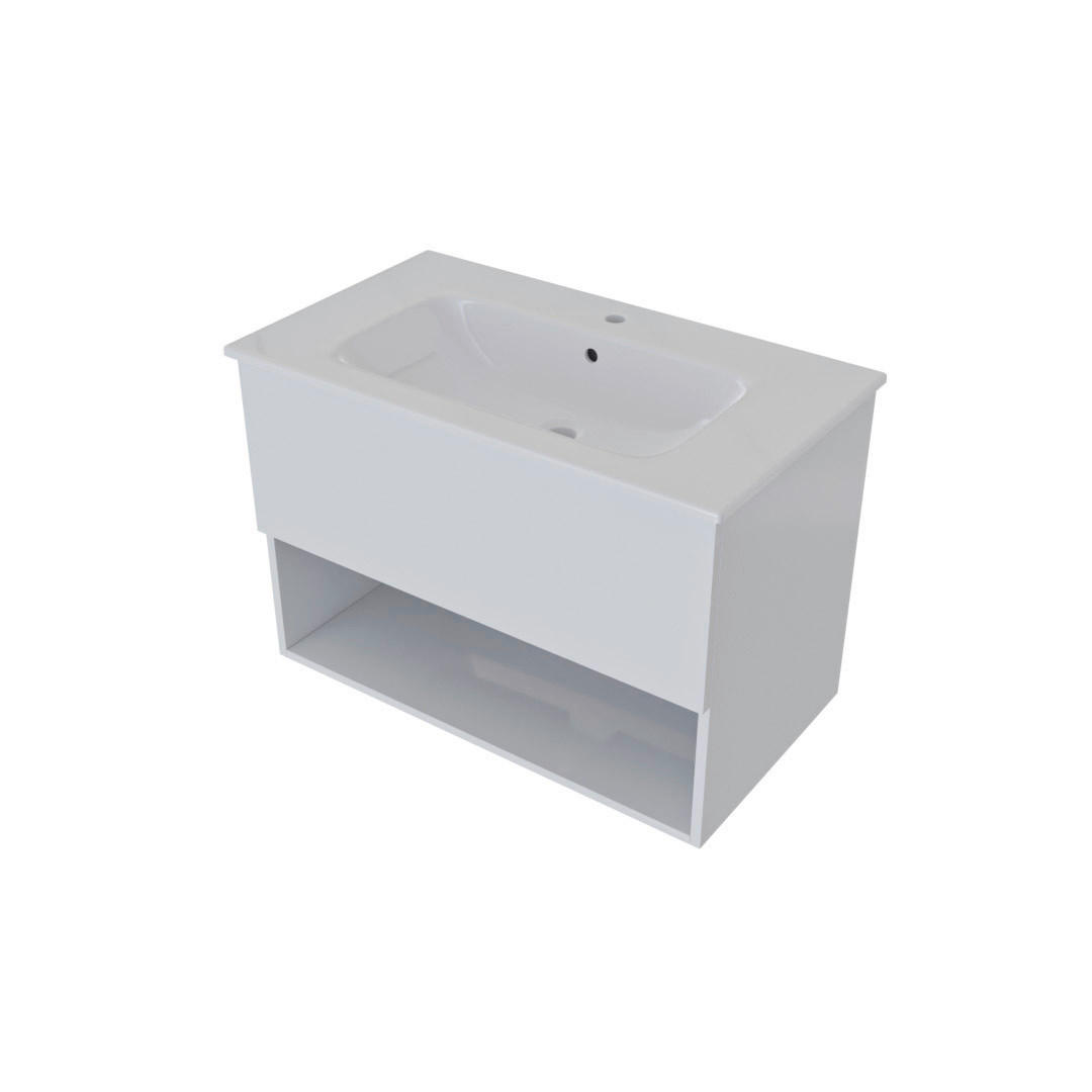 KOMBI UMIVAONIK  bijela visoki sjaj  - bijela visoki sjaj, Basics, drvo/keramika (81/46,5/56,5cm)