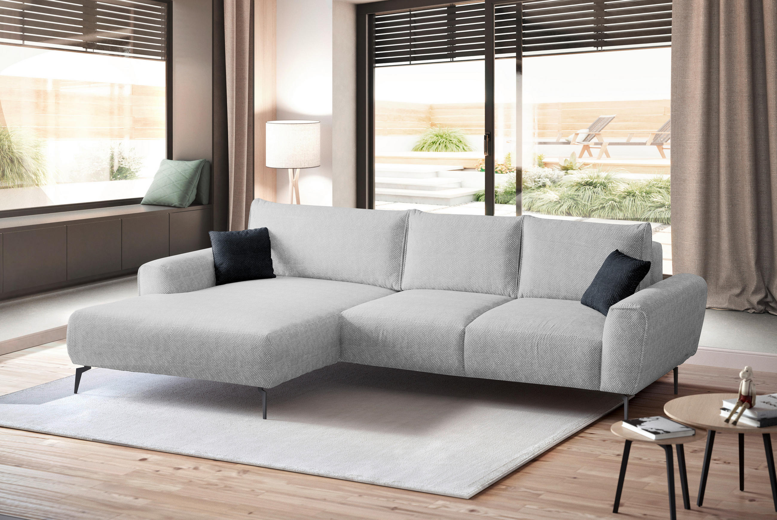 ECKSOFA in Webstoff Ecru  - Ecru/Schwarz, Design, Textil/Metall (170/272cm) - Welnova