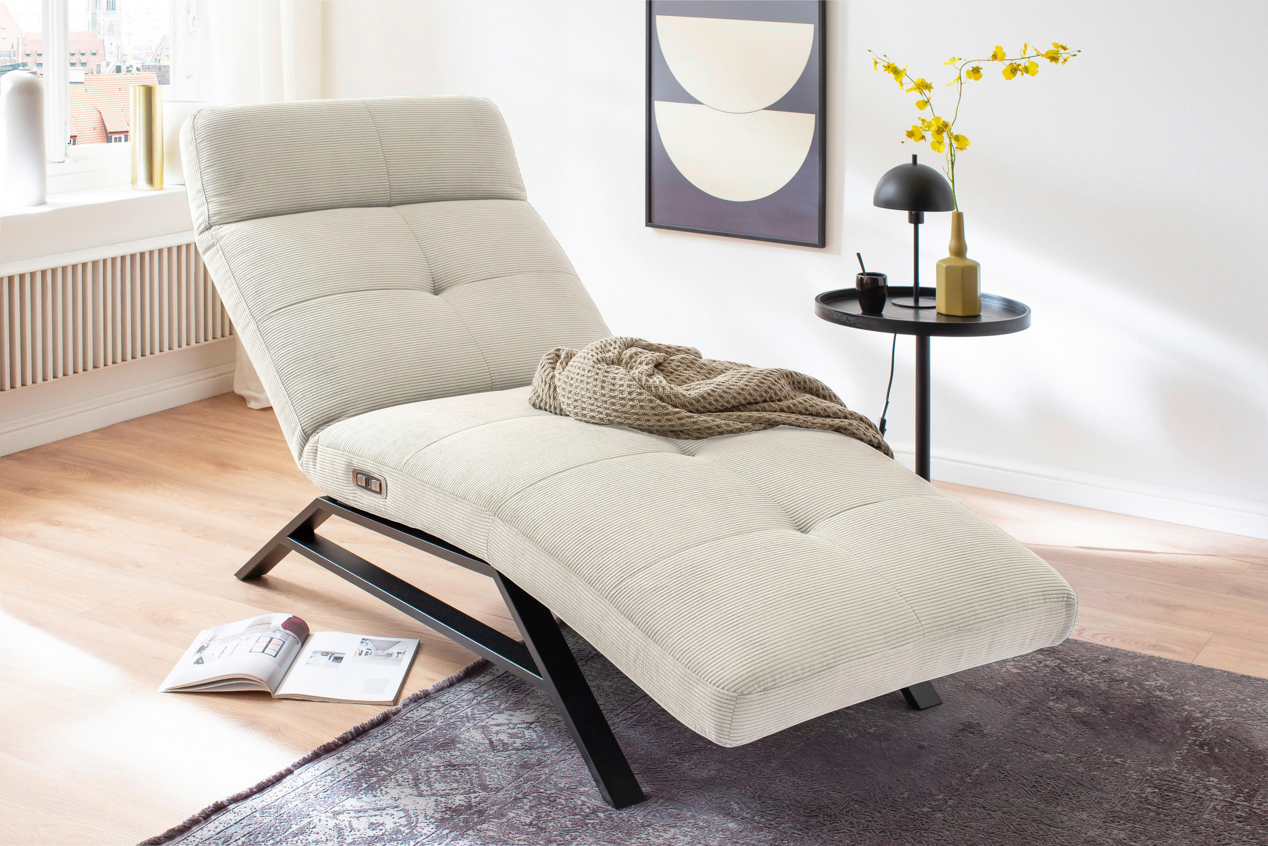 RELAXLIEGE Cord Weiß  - Schwarz/Weiß, Design, Textil/Metall (80/54-113/158-198cm) - Pure Home Lifestyle