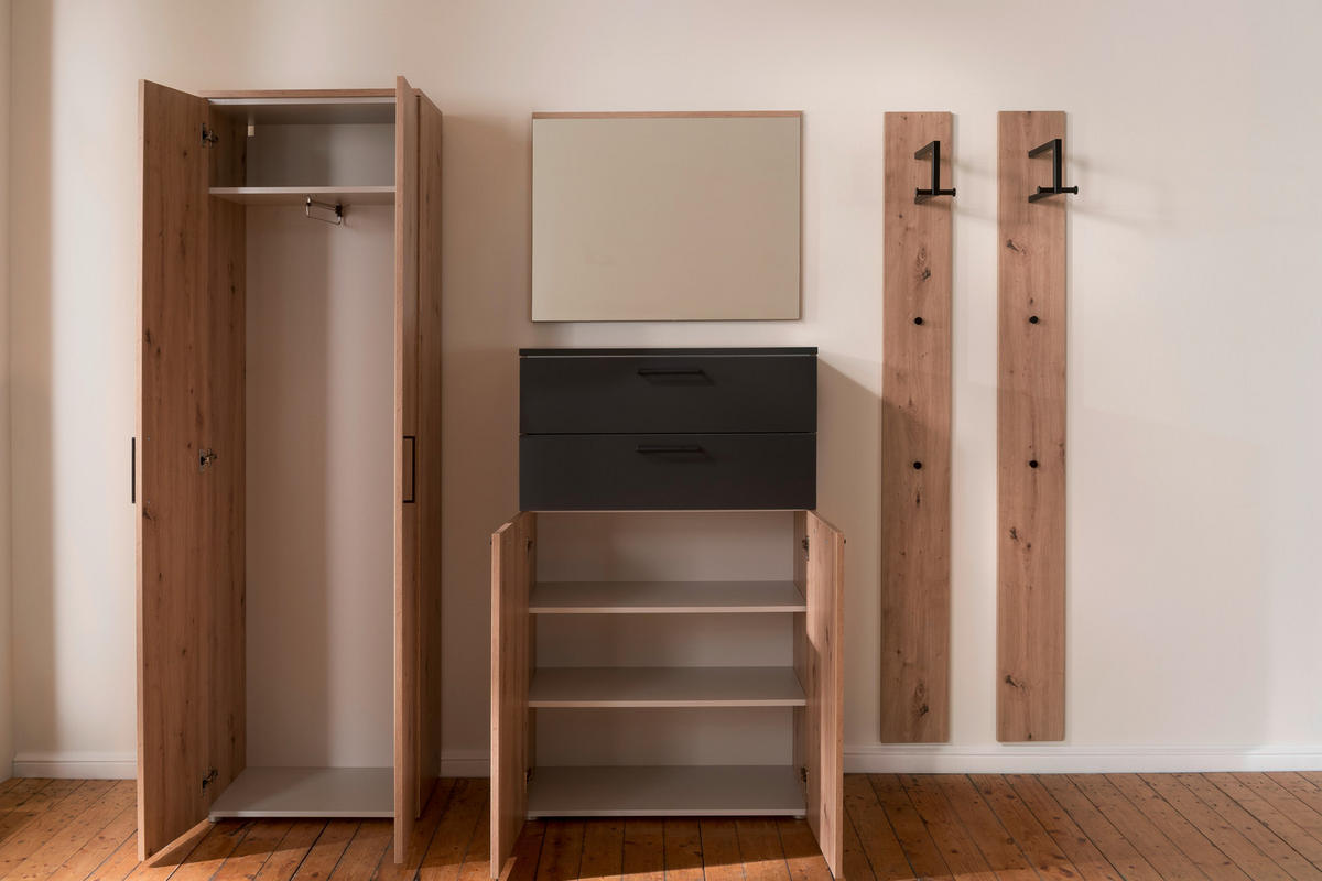GARDEROBE 5-teilig  in 200/200/38 cm  - Eichefarben/Anthrazit, Konventionell, Holzwerkstoff (200/200/38cm) - Moderano