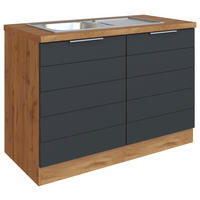 SPÜLENUNTERSCHRANK 120/86/60 cm  in Grau, Eiche Wotan  - Eiche Wotan/Grau, Design, Holzwerkstoff/Metall (120/86/60cm) - Held