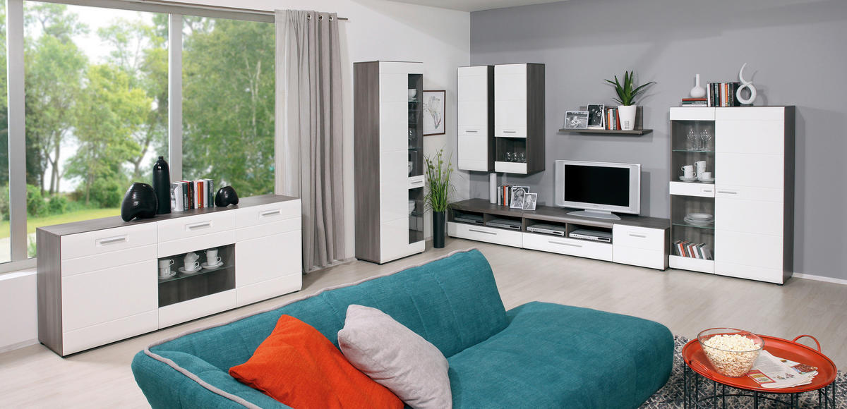 TV-ELEMENT barve hrasta, bela  - barve kroma/črna, Design, umetna masa/leseni material (110/41/49,5cm) - Xora