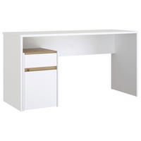 PISALNA MIZA umetna masa, leseni material bela, barve hrasta  - barve hrasta/bela, Moderno, umetna masa/leseni material (140/72,7/52,7cm) - Carryhome