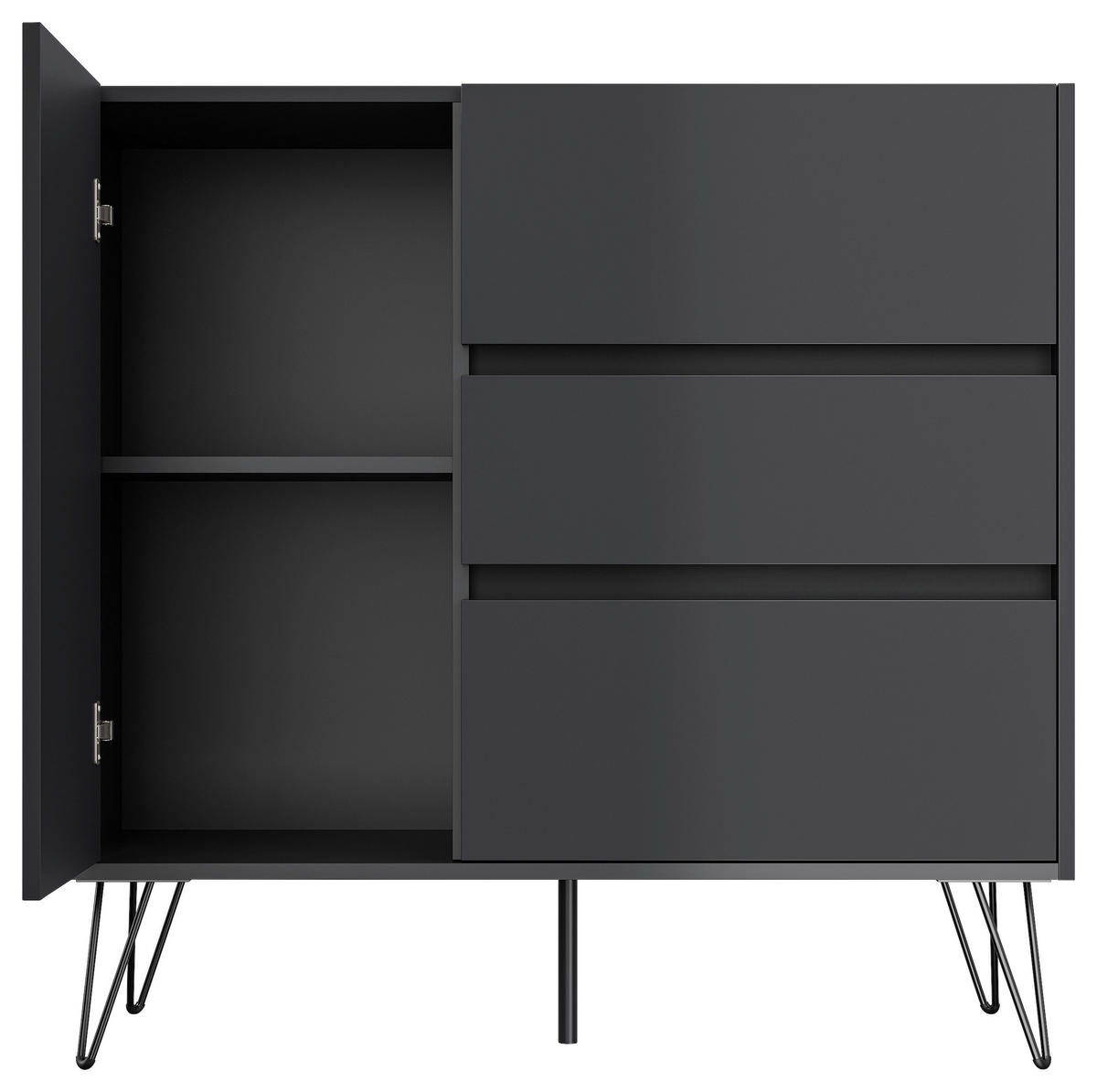 SIDEBOARD Posseik Industrial  in 99/93,6/42 cm  - Graphitfarben/Schwarz, Design, Holzwerkstoff/Metall (99/93,6/42cm) - P & B