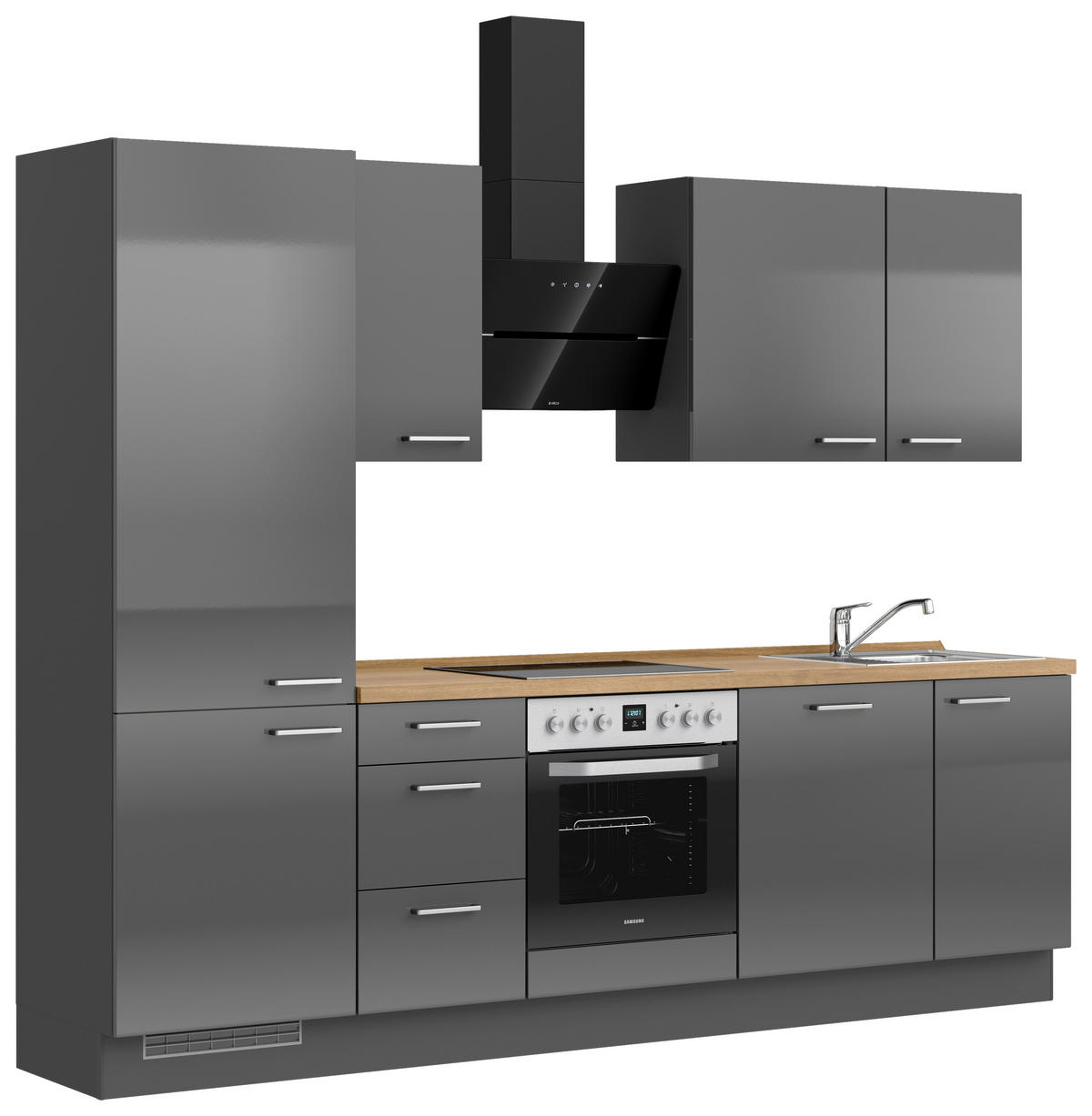 KÜCHENLEERBLOCK Flash 270 cm  in Eichefarben, Schieferfarben  - Schieferfarben/Edelstahlfarben, MODERN, Holzwerkstoff/Metall (270cm) - Nobilia