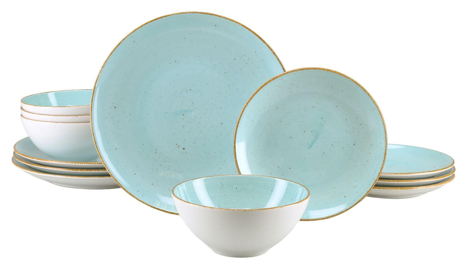 TAFELSERVICE Vintage Nature Aqua 12-teilig  - Weiß/Hellblau, Basics, Keramik - Creatable