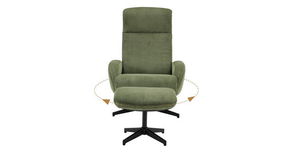 RELAXSESSELSET inkl. Funktion Cord Relaxfunktion, Hocker - Schwarz/Olivgrün, Design, Textil/Metall (75/106/74cm) - Xora