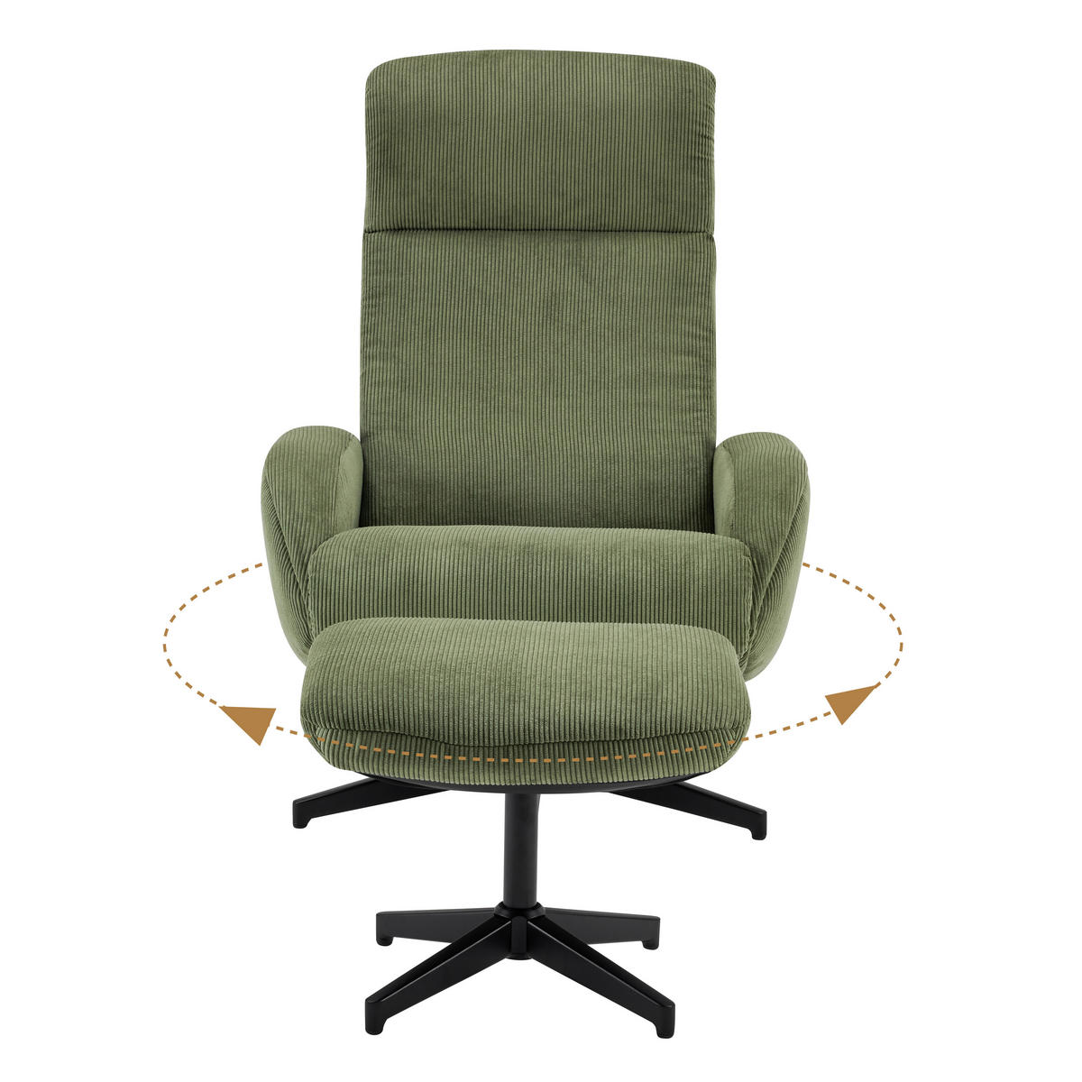 RELAXSESSELSET inkl. Funktion Cord Relaxfunktion, Hocker    - Schwarz/Olivgrün, Design, Textil/Metall (75/106/74cm) - Xora