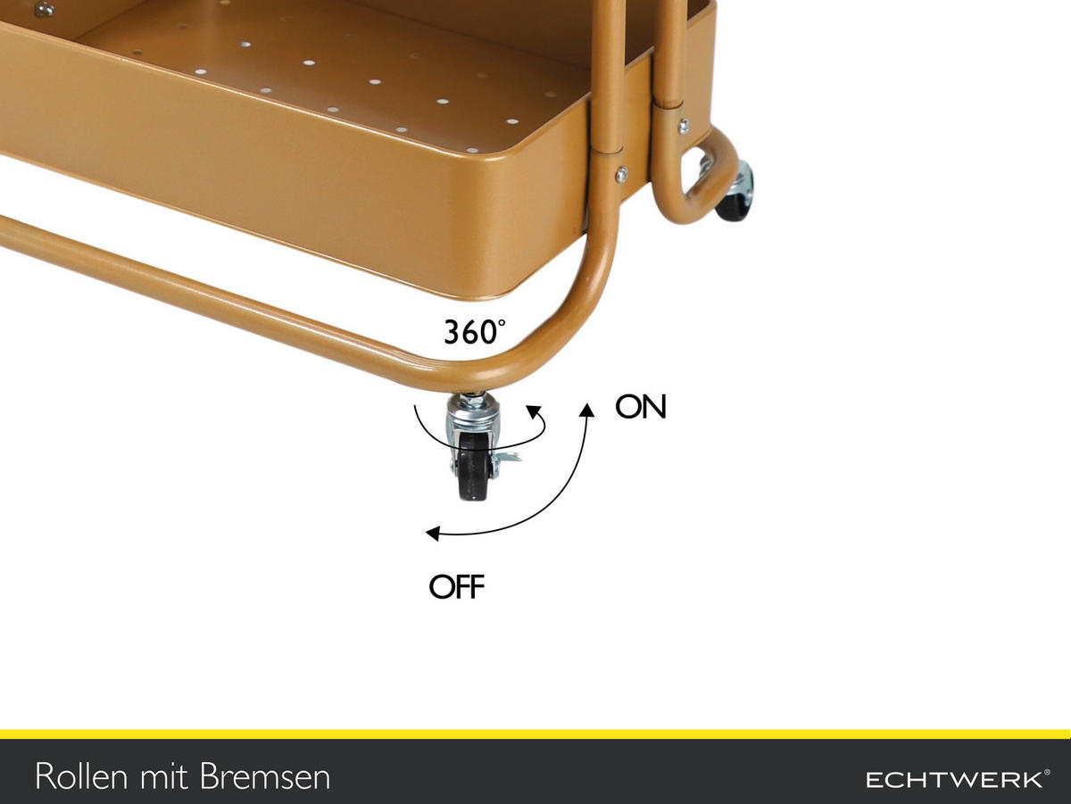 Cărucior Pentru Servit in auriu  - auriu, Basics, metal (43/32/86cm) - Echtwerk
