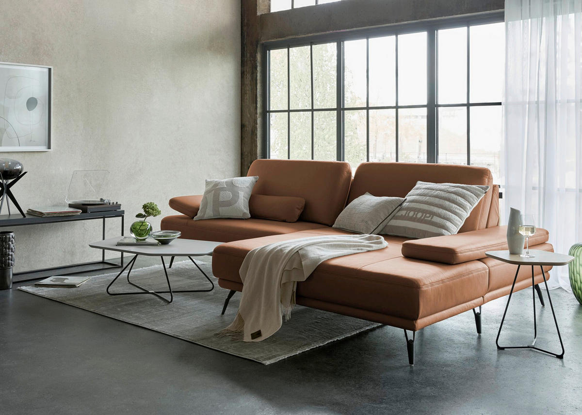 ECKSOFA Echtleder Braun  - Schwarz/Braun, Konventionell, Leder/Metall (301/180cm) - Joop!