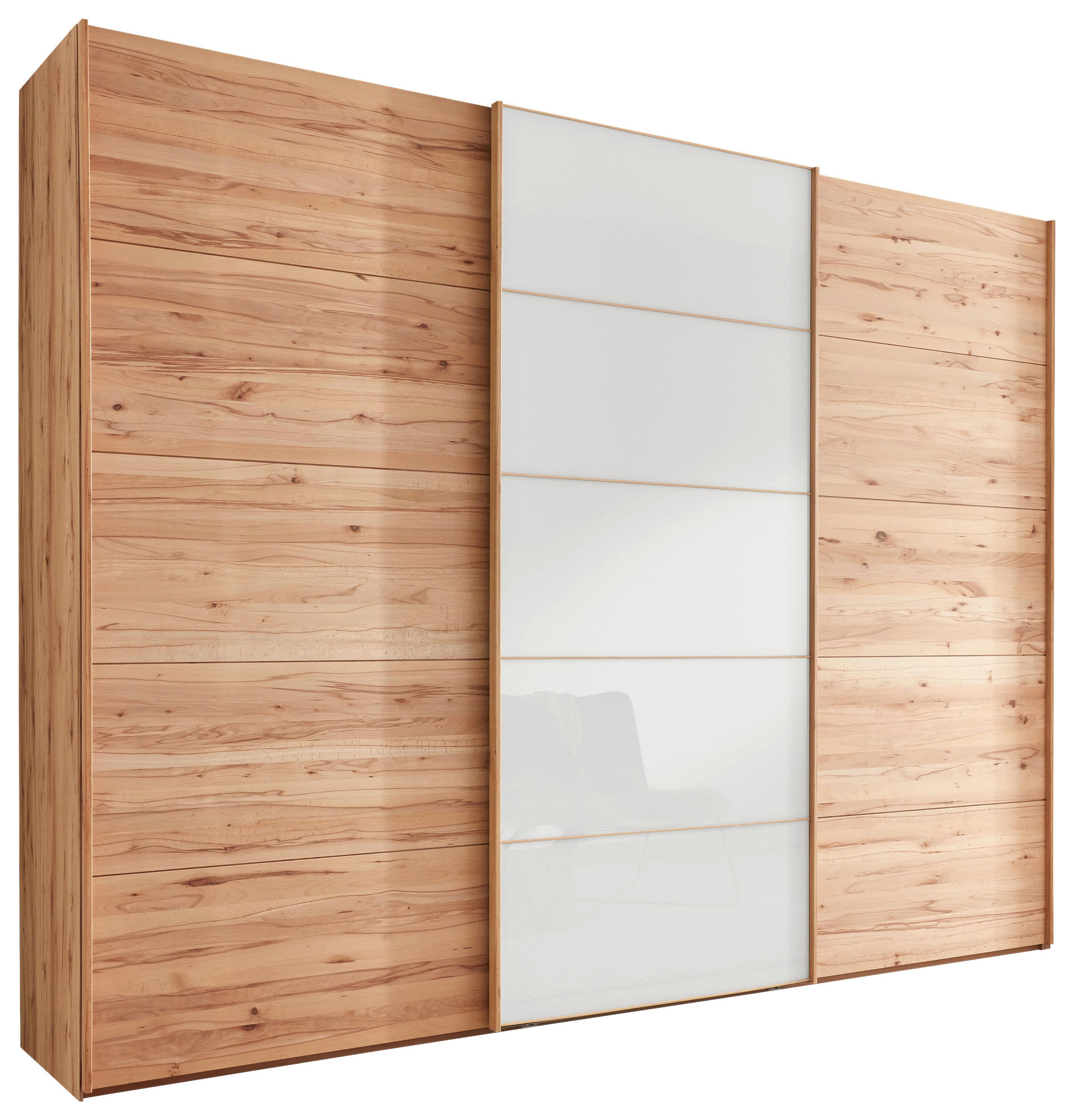 SCHWEBETÜRENSCHRANK 300/236/67 cm 3-türig Weiß, Buchefarben  - Buchefarben/Weiß, Natur, Glas/Holz (300/236/67cm) - Linea Natura