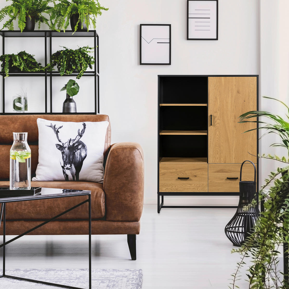 HIGHBOARD  in 100/140/40 cm  - Eichefarben/Schwarz, MODERN, Holzwerkstoff/Metall (100/140/40cm) - MID.YOU