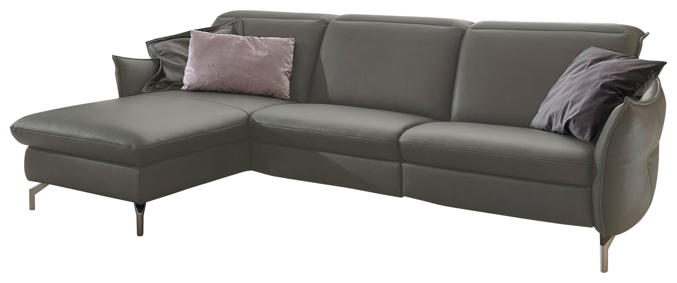 SOFFA i läder grå - nickelfärgad/grå, Modern, metall/läder (179/233cm) - Livetastic