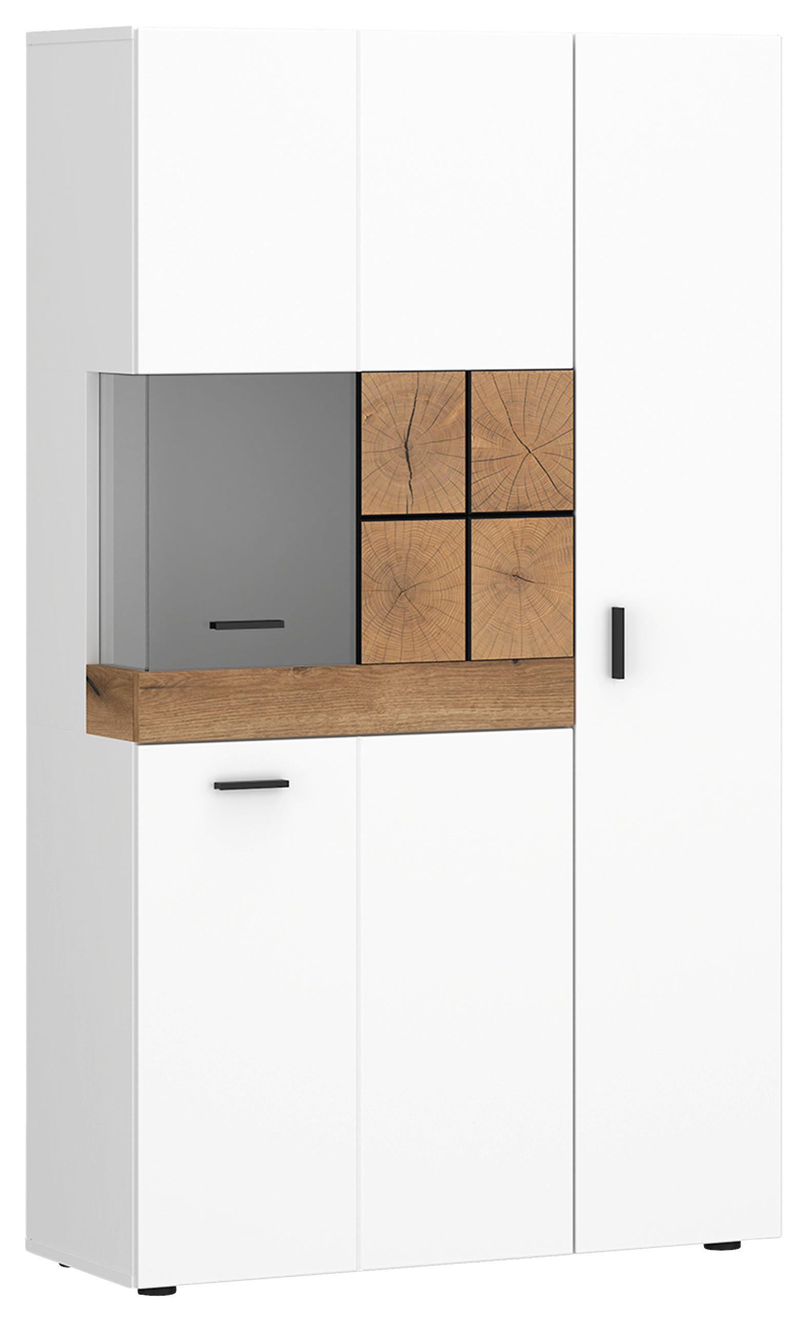 Vitrine Oreta B: 82 Cm Weiß Hochglanz/eichefarben