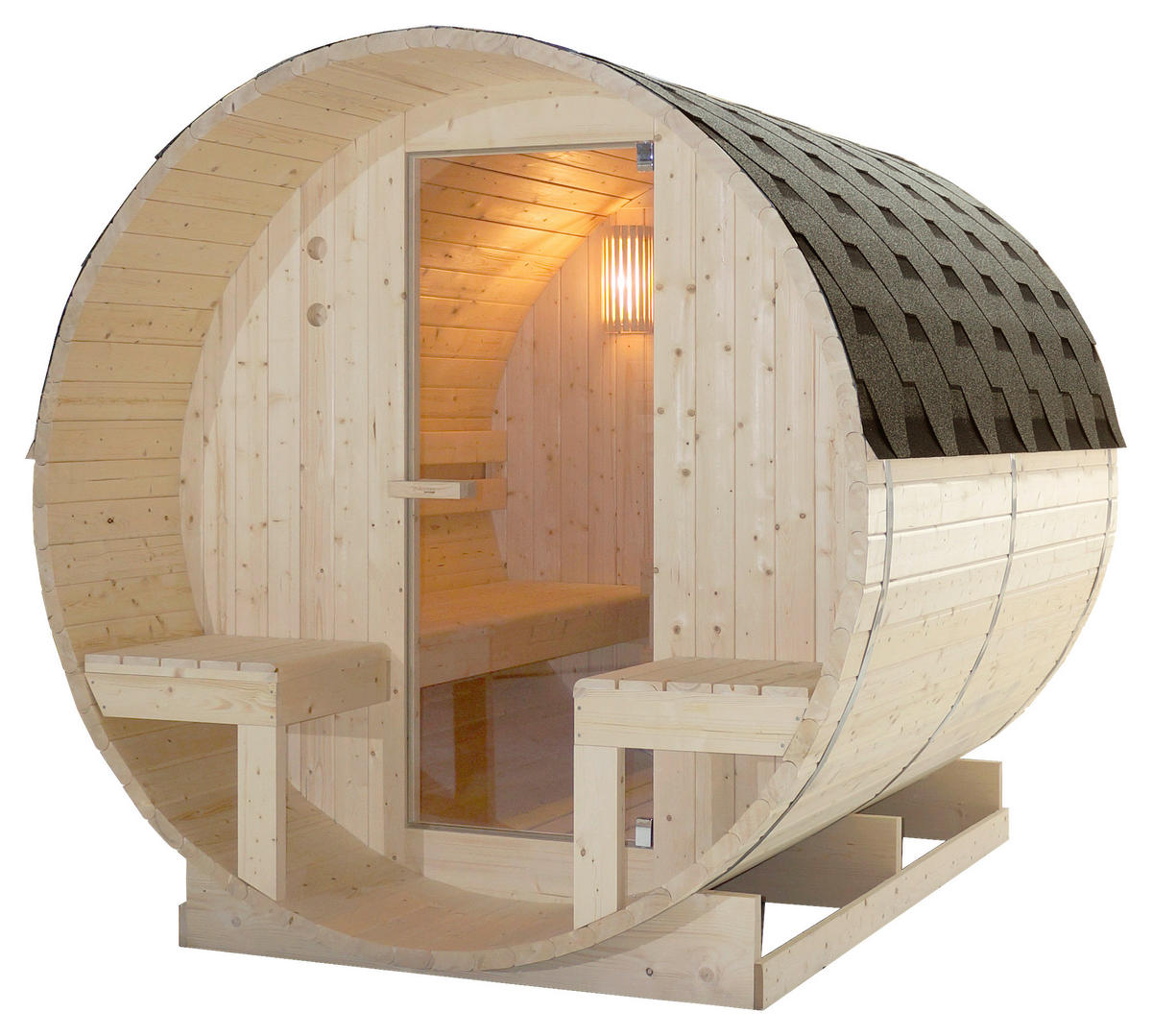 SAUNAFASS für 4 Personen Bergen  - Fichtefarben, KONVENTIONELL, Glas/Holz (194,8/220/191,5cm) - Sanotechnik