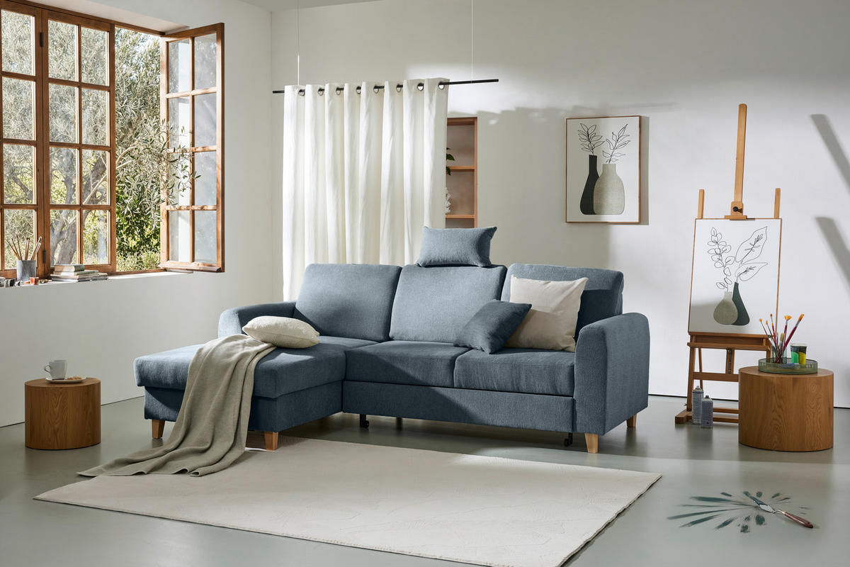 HÖRNSOFFA i flatväv blå  - bokfärgad/blå, Klassisk, trä/textil (166/241cm) - MID.YOU