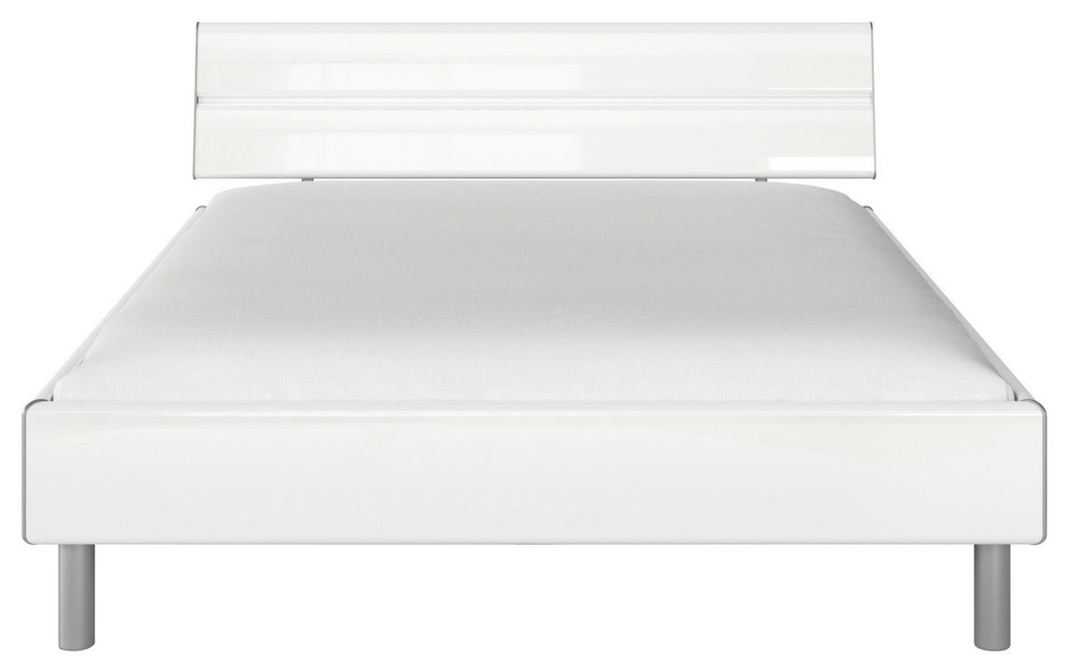 BETT 160/200 cm,  in Weiß Hochglanz,  - Weiß Hochglanz/Alufarben, Design, Metall (160/200cm) - Carryhome